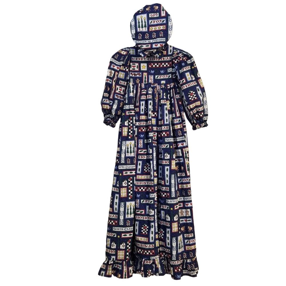 Girls‎ Homemade Christmas Nightgown Nightcap Holiday Festive Ruffle Lounge